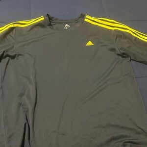 Adidas Men's Long Sleeve Black Shirt with Yellow Stripes